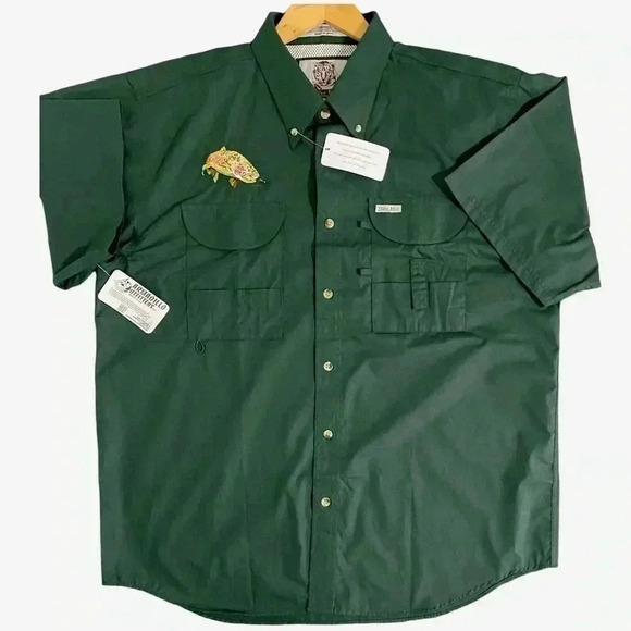 New Tiger Hill Fishing Button Down Shirt Embroidered Fish Cargo Pockets - Picture 1 of 10